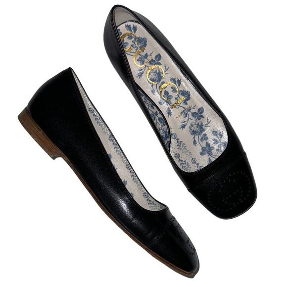 Gucci Hills Perforated GG Logo Black Leather Feminine Slip On Flat Shoes Size 38 - Picture 11 of 12